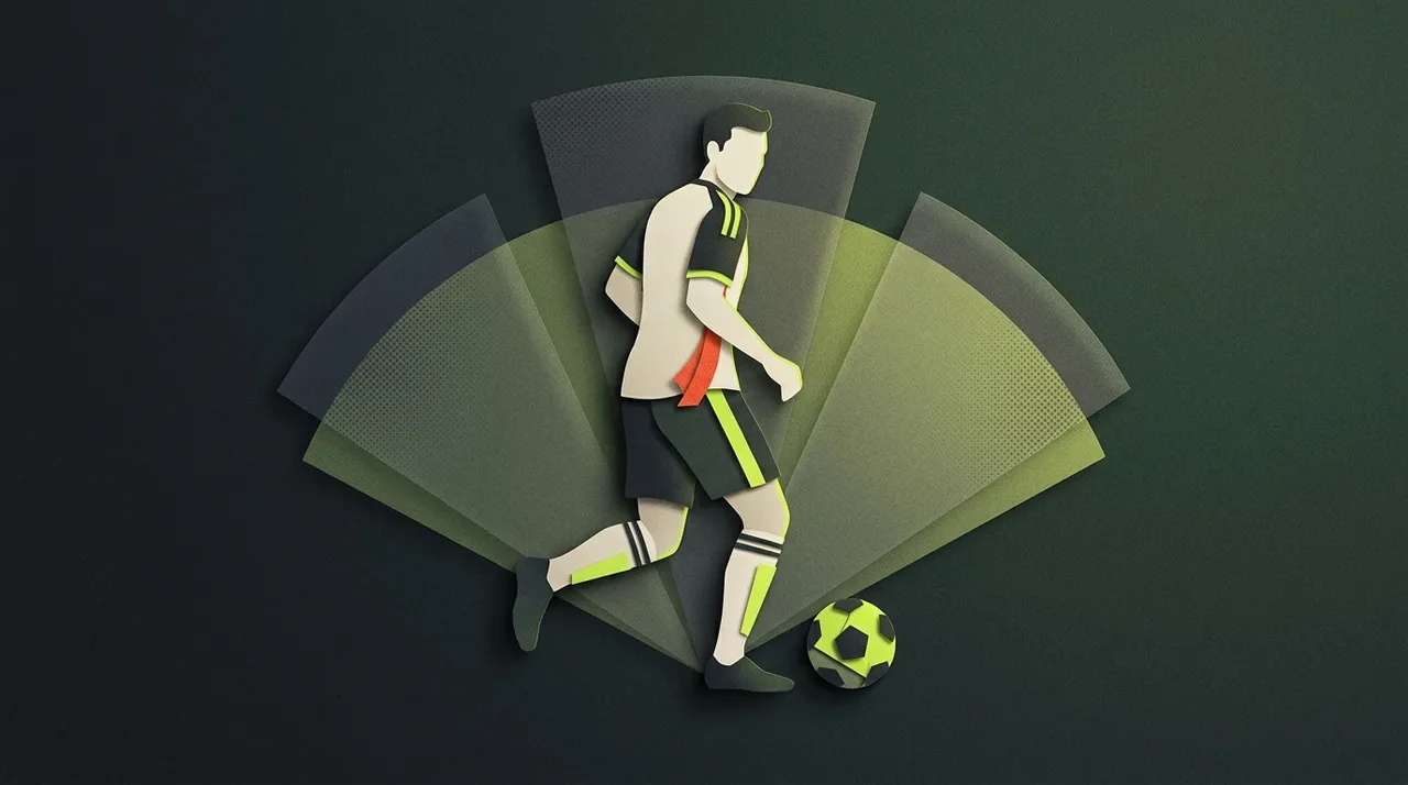 An illustrated footballer checking over a shoulder before receiving the ball.