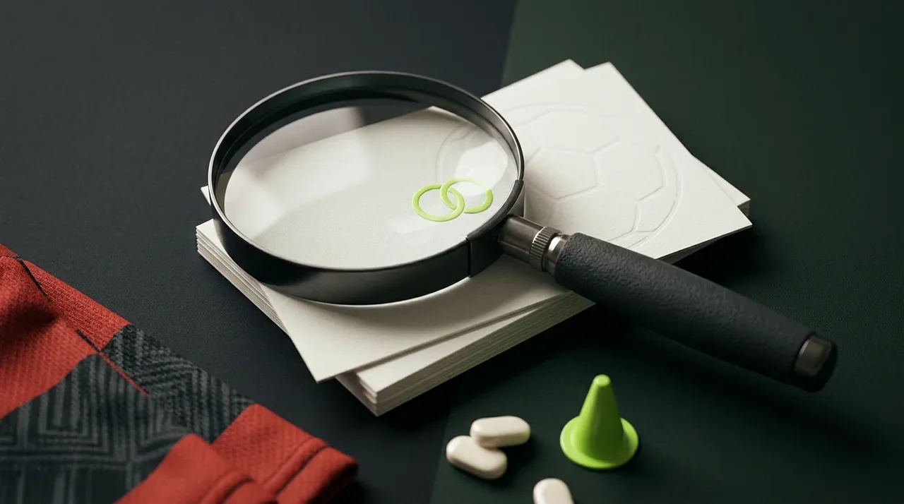 A magnifying glass over blank football news cards.